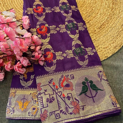 Soft Russian Silk Weaving Saree – Paithani Concept Design with Meenakari & Zari Work