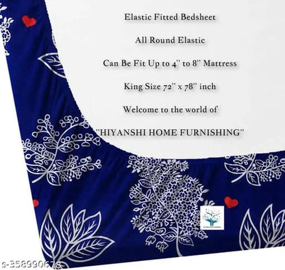 Super Soft Glace Cotton All Round Elastic Fitted Double Bed Bedsheet with 2 Pillow Covers-72x78x8