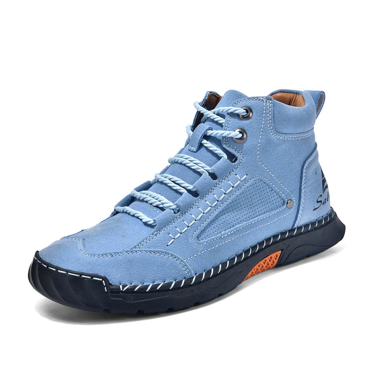 Cross-border PU Leather Handmade Stitching Ankle Boots Flat Lace-up Casual Shoes