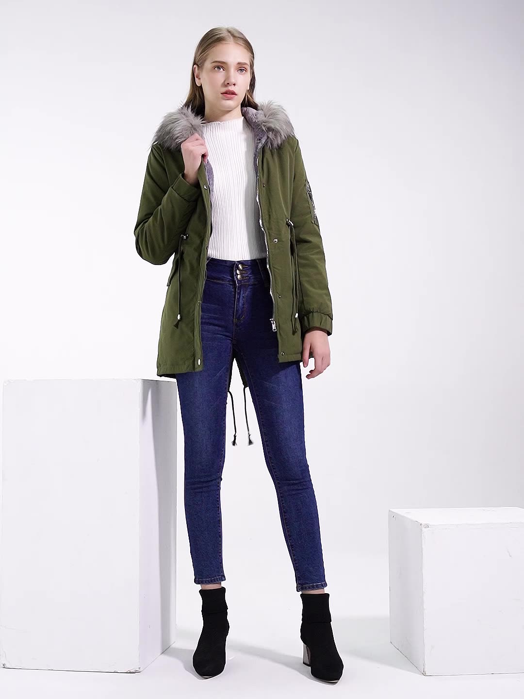 Parka Cotton Coat Mid-Length Hooded Winter Warm Plus Velvet Coat Plus Cotton Cotton Clothes 2023