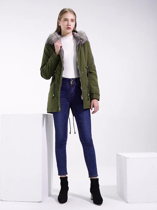 Parka Cotton Coat Mid-Length Hooded Winter Warm Plus Velvet Coat Plus Cotton Cotton Clothes 2023