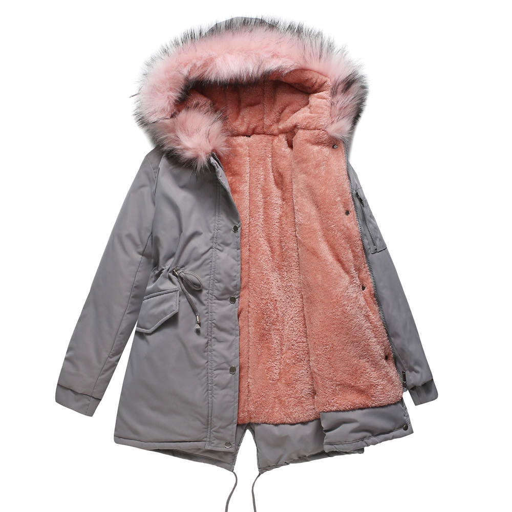 Parka Cotton Coat Mid-Length Hooded Winter Warm Plus Velvet Coat Plus Cotton Cotton Clothes 2023