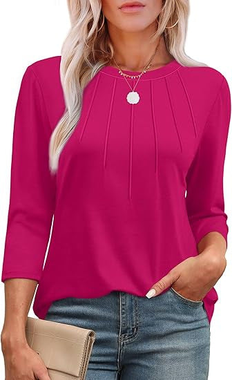 new fashion casual pleated round neck three-quarter sleeve top bottoming shirt