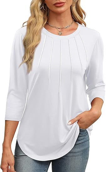 new fashion casual pleated round neck three-quarter sleeve top bottoming shirt