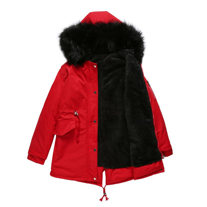 Parka Cotton Coat Mid-Length Hooded Winter Warm Plus Velvet Coat Plus Cotton Cotton Clothes 2023
