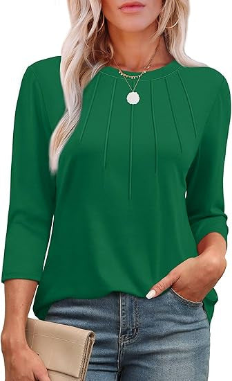 new fashion casual pleated round neck three-quarter sleeve top bottoming shirt