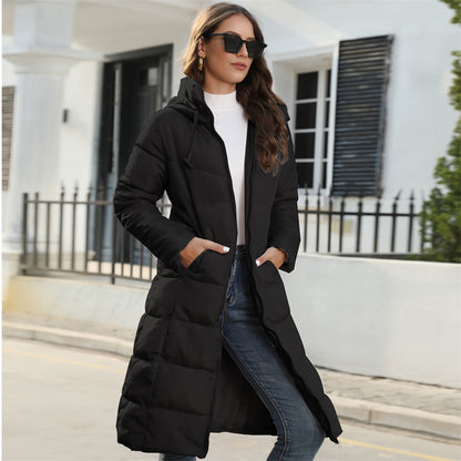 Winter hooded women's cotton coat women's mid-length slim cotton jacket warm down cotton jacket women's clothing coat