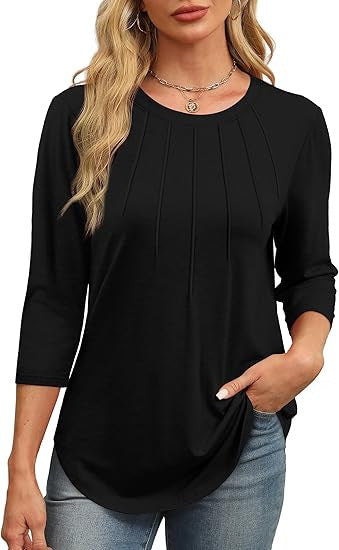 new fashion casual pleated round neck three-quarter sleeve top bottoming shirt