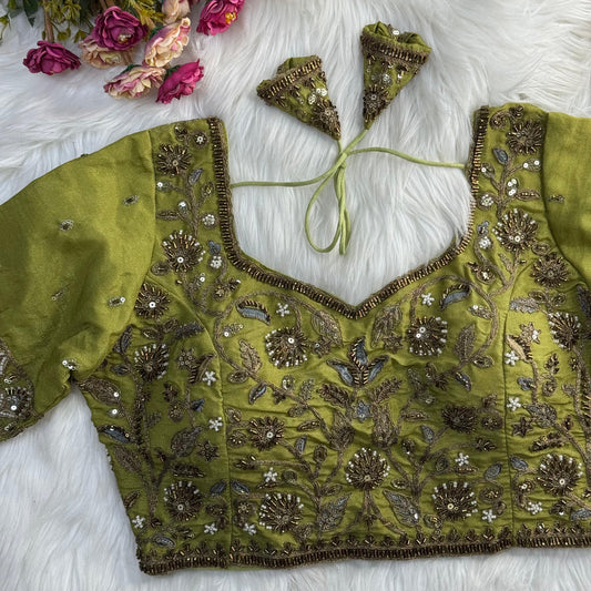 Heavy Embroidered Bridal Blouse with Star and Bead Copper Work