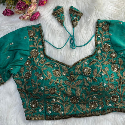 Heavy Embroidered Bridal Blouse with Star and Bead Copper Work
