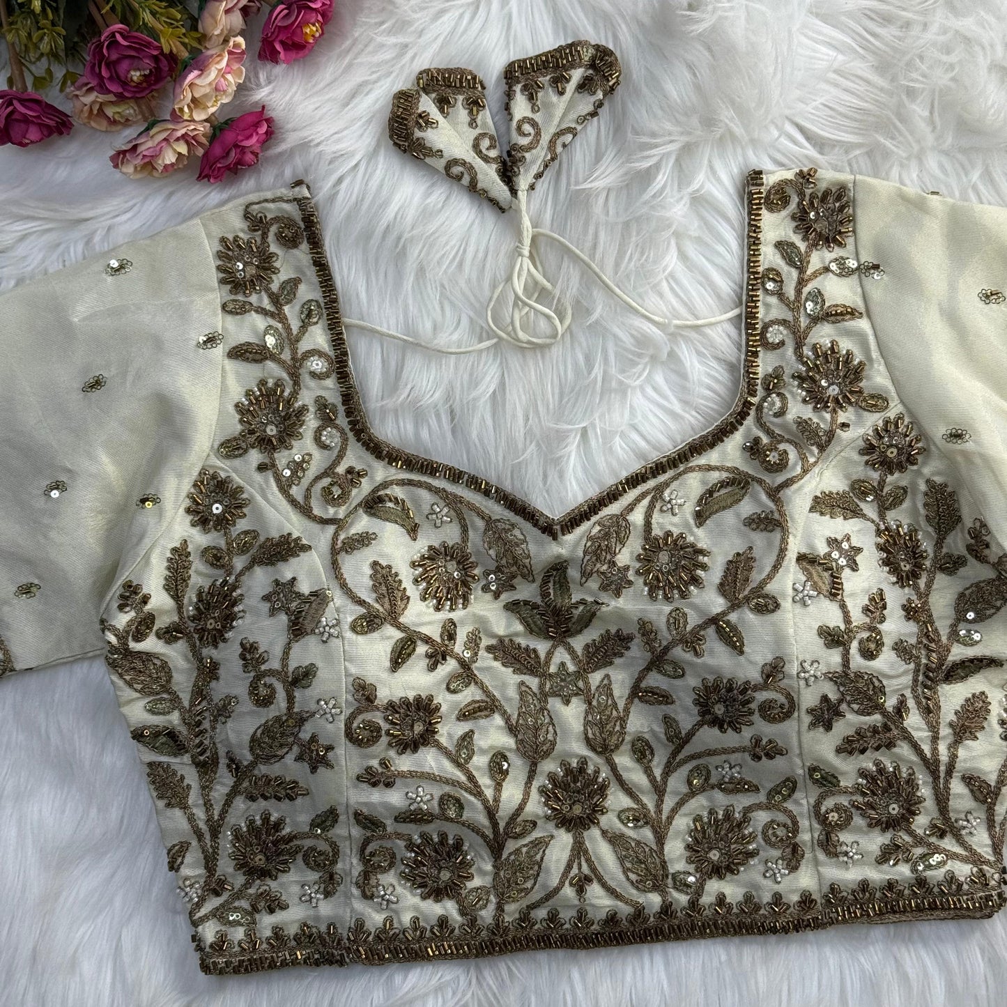 Heavy Embroidered Bridal Blouse with Star and Bead Copper Work