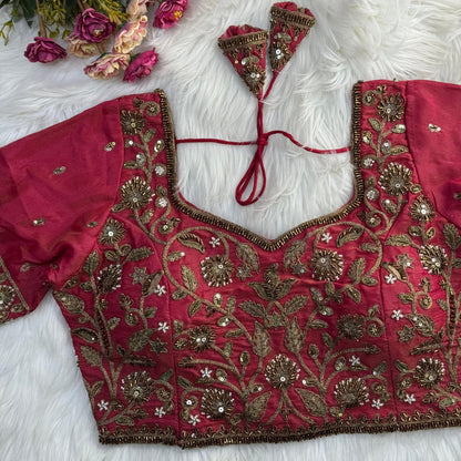 Heavy Embroidered Bridal Blouse with Star and Bead Copper Work