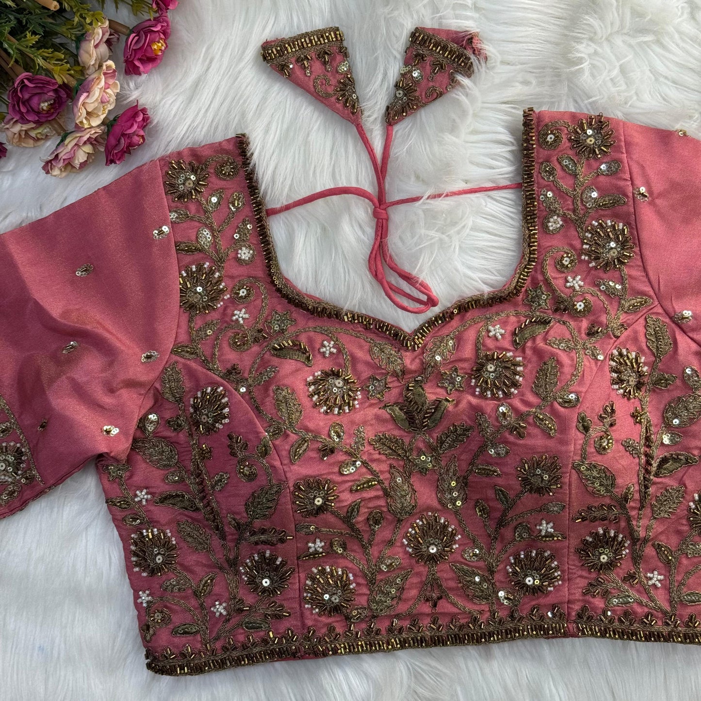 Heavy Embroidered Bridal Blouse with Star and Bead Copper Work