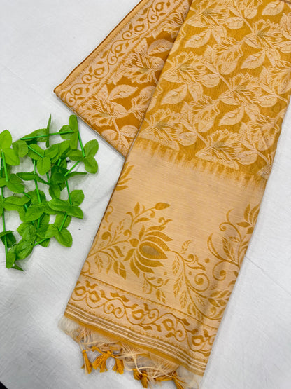 Premium Jamdani Weaving Mul Cotton Saree for Women | Soft Cotton Saree with Resham Weaving Pallu & Floral Jal Design | Traditional Saree with Running Blouse Piece