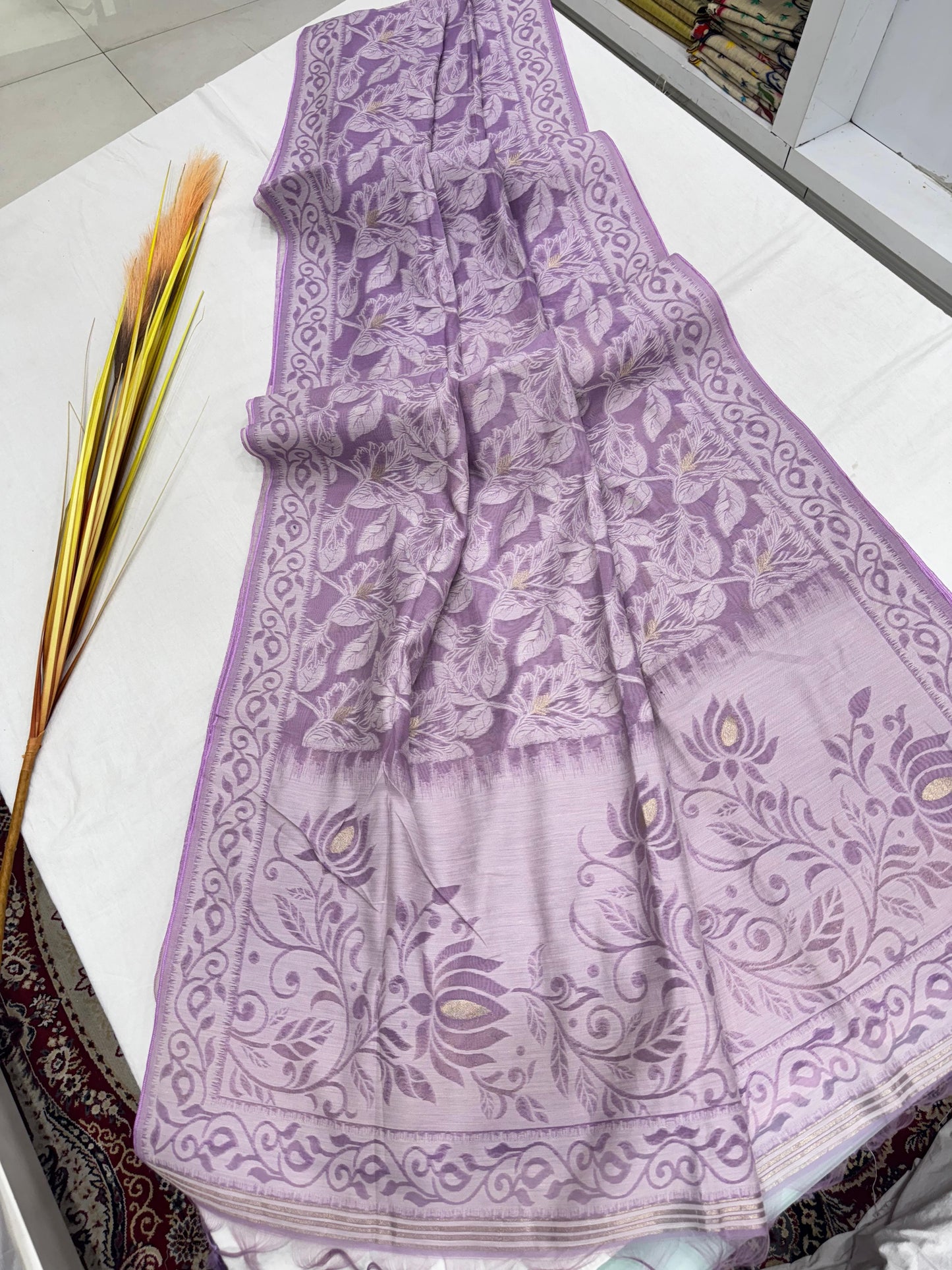 Premium Jamdani Weaving Mul Cotton Saree for Women | Soft Cotton Saree with Resham Weaving Pallu & Floral Jal Design | Traditional Saree with Running Blouse Piece