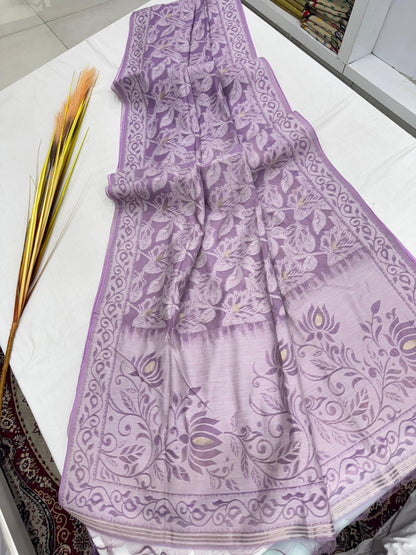 Premium Jamdani Weaving Mul Cotton Saree for Women | Soft Cotton Saree with Resham Weaving Pallu & Floral Jal Design | Traditional Saree with Running Blouse Piece