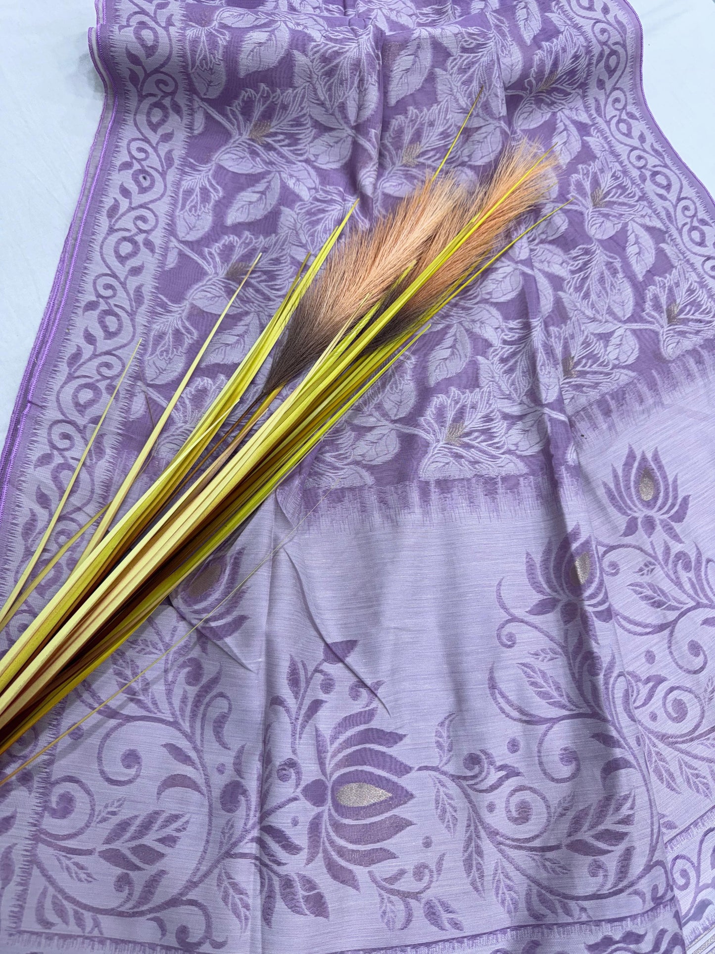 Premium Jamdani Weaving Mul Cotton Saree for Women | Soft Cotton Saree with Resham Weaving Pallu & Floral Jal Design | Traditional Saree with Running Blouse Piece