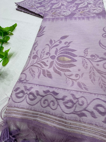 Premium Jamdani Weaving Mul Cotton Saree for Women | Soft Cotton Saree with Resham Weaving Pallu & Floral Jal Design | Traditional Saree with Running Blouse Piece