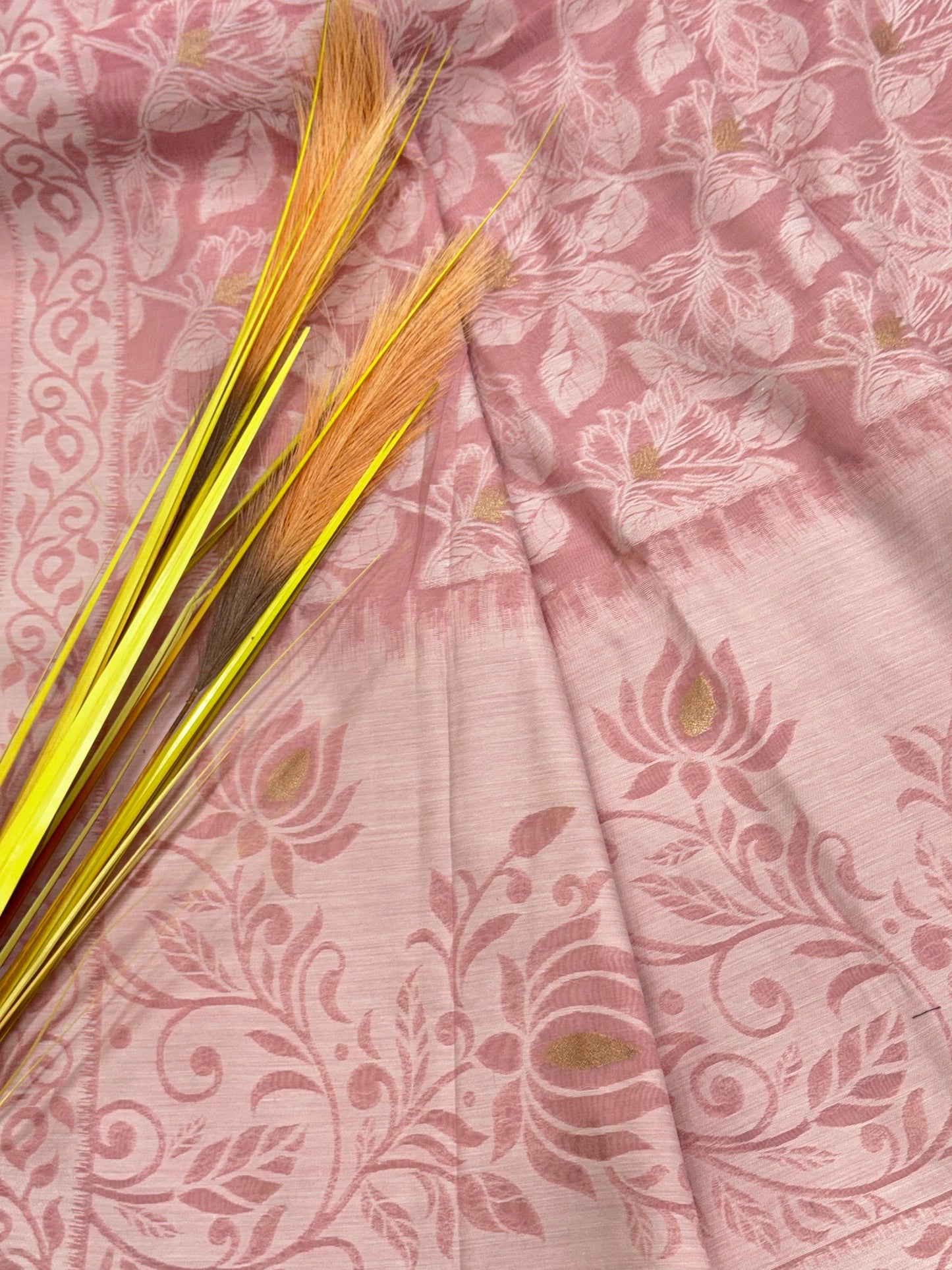 Premium Jamdani Weaving Mul Cotton Saree for Women | Soft Cotton Saree with Resham Weaving Pallu & Floral Jal Design | Traditional Saree with Running Blouse Piece