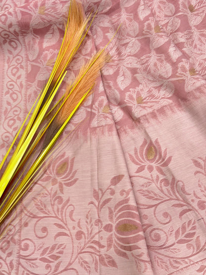 Premium Jamdani Weaving Mul Cotton Saree for Women | Soft Cotton Saree with Resham Weaving Pallu & Floral Jal Design | Traditional Saree with Running Blouse Piece