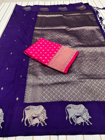 Premium Dola Silk Saree for Women | Heavy Weaving with Satin Effect Border & Zari Butta Design | Contrast Blouse with Zari Butti Work | Wedding & Festive Wear Saree