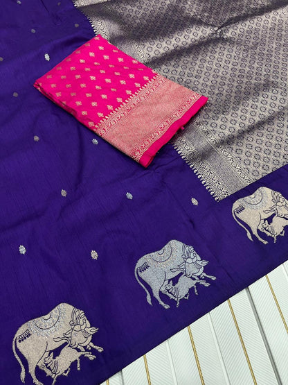 Premium Dola Silk Saree for Women | Heavy Weaving with Satin Effect Border & Zari Butta Design | Contrast Blouse with Zari Butti Work | Wedding & Festive Wear Saree