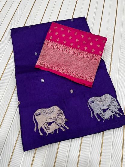 Premium Dola Silk Saree for Women | Heavy Weaving with Satin Effect Border & Zari Butta Design | Contrast Blouse with Zari Butti Work | Wedding & Festive Wear Saree