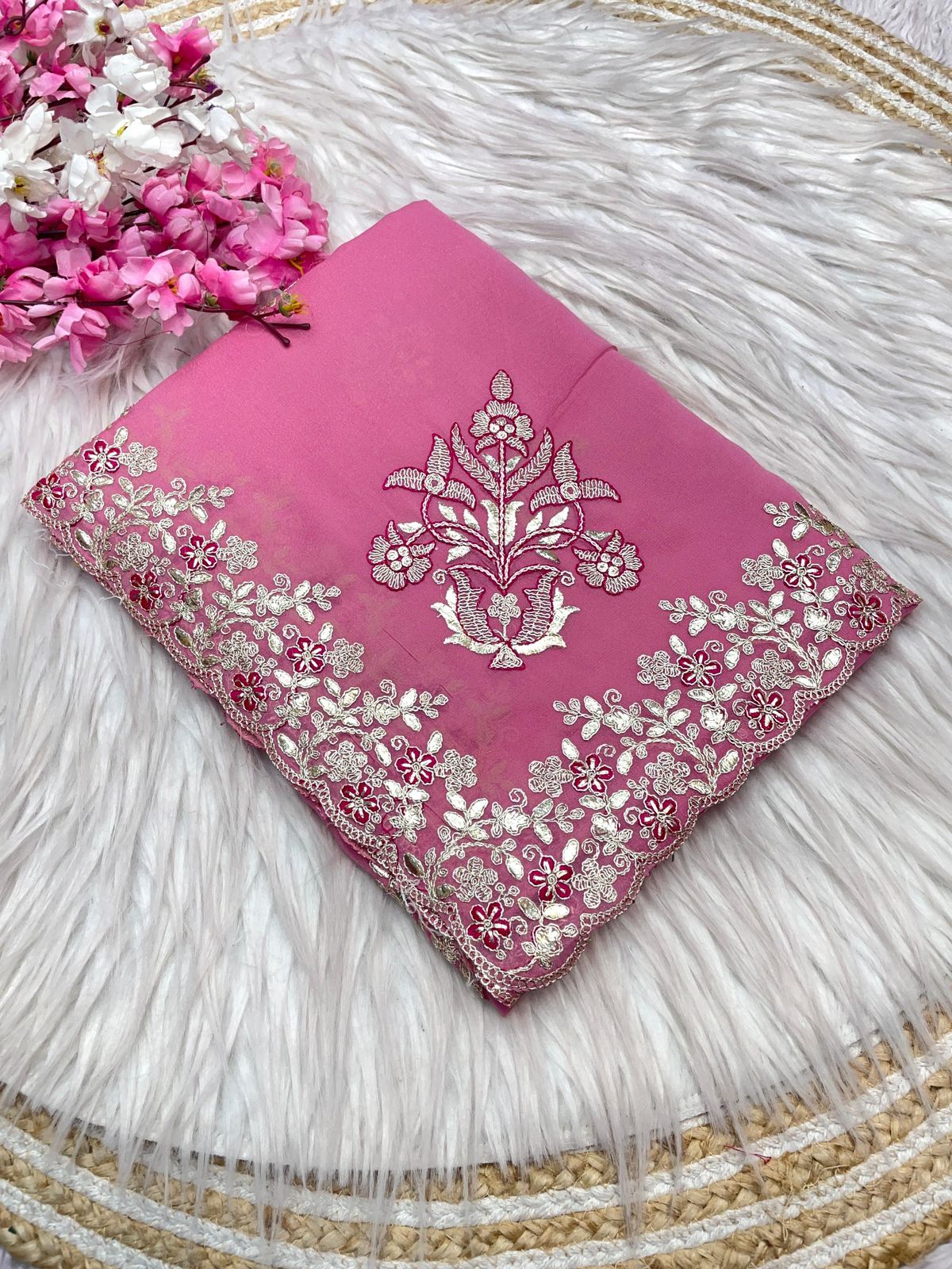 Bollywood Designer Chocolate Silk Saree for Women | C-Pallu Coding Embroidery & Foil Butta Work | Unstitched Mono Silk Blouse | Premium Party & Wedding Wear Saree