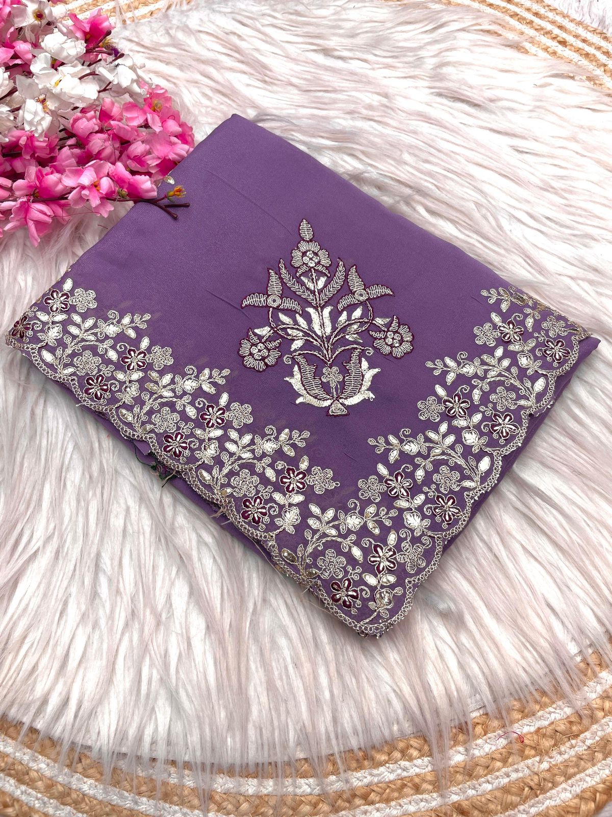 Bollywood Designer Chocolate Silk Saree for Women | C-Pallu Coding Embroidery & Foil Butta Work | Unstitched Mono Silk Blouse | Premium Party & Wedding Wear Saree