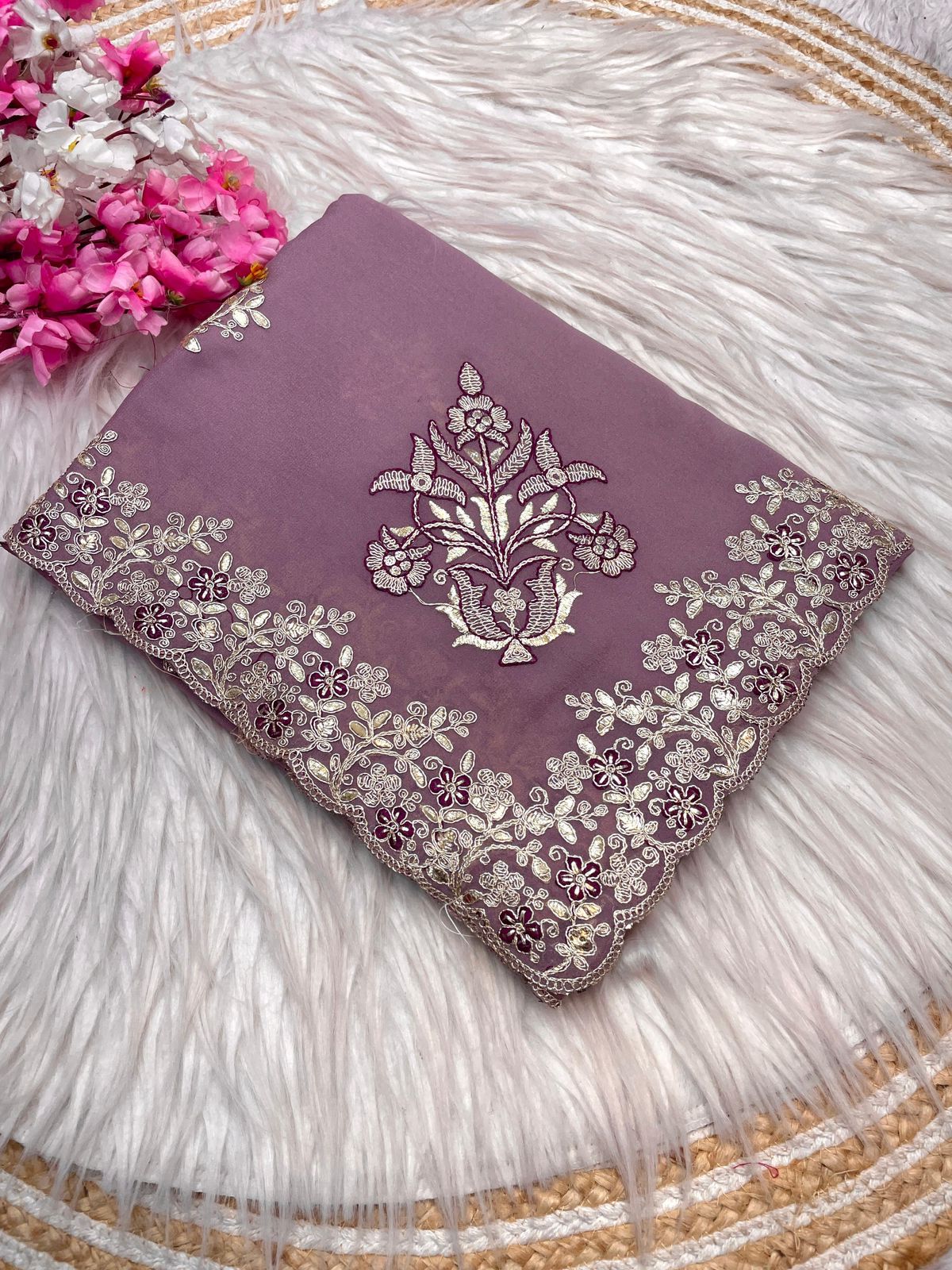 Bollywood Designer Chocolate Silk Saree for Women | C-Pallu Coding Embroidery & Foil Butta Work | Unstitched Mono Silk Blouse | Premium Party & Wedding Wear Saree