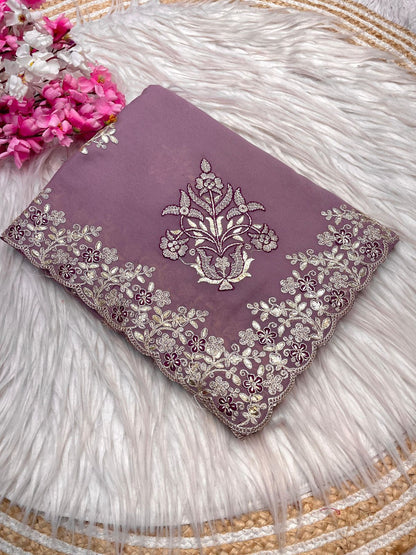 Bollywood Designer Chocolate Silk Saree for Women | C-Pallu Coding Embroidery & Foil Butta Work | Unstitched Mono Silk Blouse | Premium Party & Wedding Wear Saree