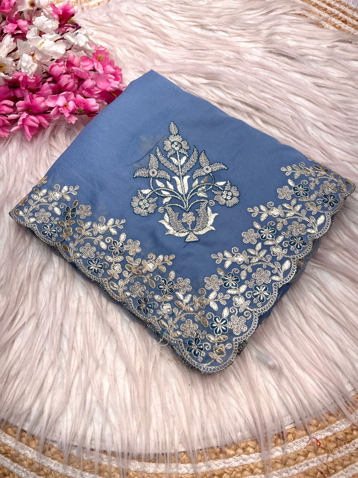 Bollywood Designer Chocolate Silk Saree for Women | C-Pallu Coding Embroidery & Foil Butta Work | Unstitched Mono Silk Blouse | Premium Party & Wedding Wear Saree