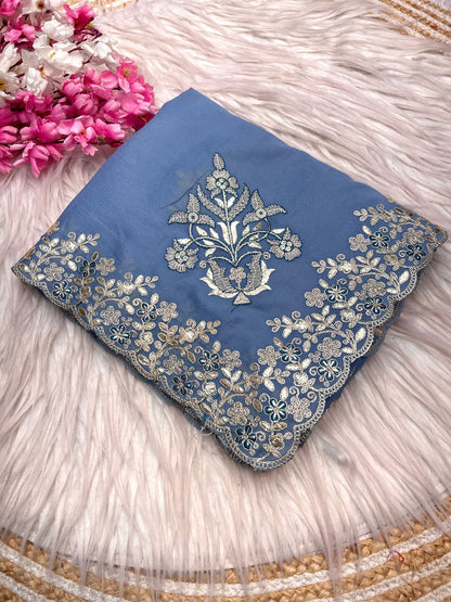 Bollywood Designer Chocolate Silk Saree for Women | C-Pallu Coding Embroidery & Foil Butta Work | Unstitched Mono Silk Blouse | Premium Party & Wedding Wear Saree