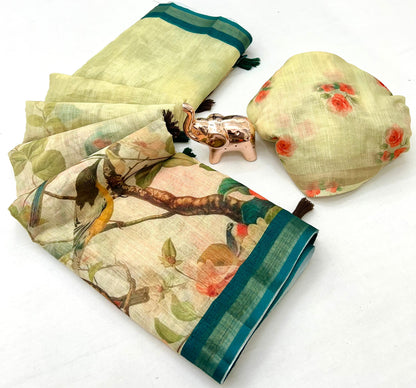 Kalamkari Linen Saree for Women | Soft Lightweight Linen with All-Over Batik Print | Digital Kalamkari Blouse & Rich Pallu with Tassels | Premium Traditional Saree