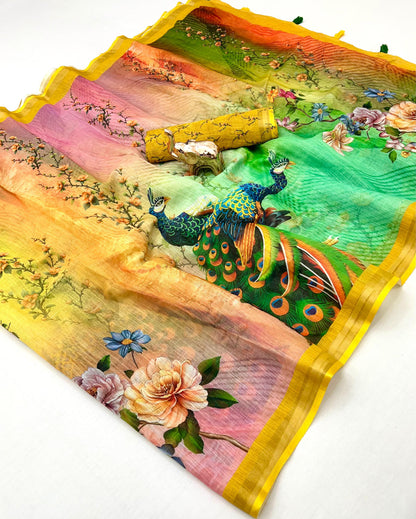 Kalamkari Linen Saree for Women | Soft Lightweight Linen with All-Over Batik Print | Digital Kalamkari Blouse & Rich Pallu with Tassels | Premium Traditional Saree