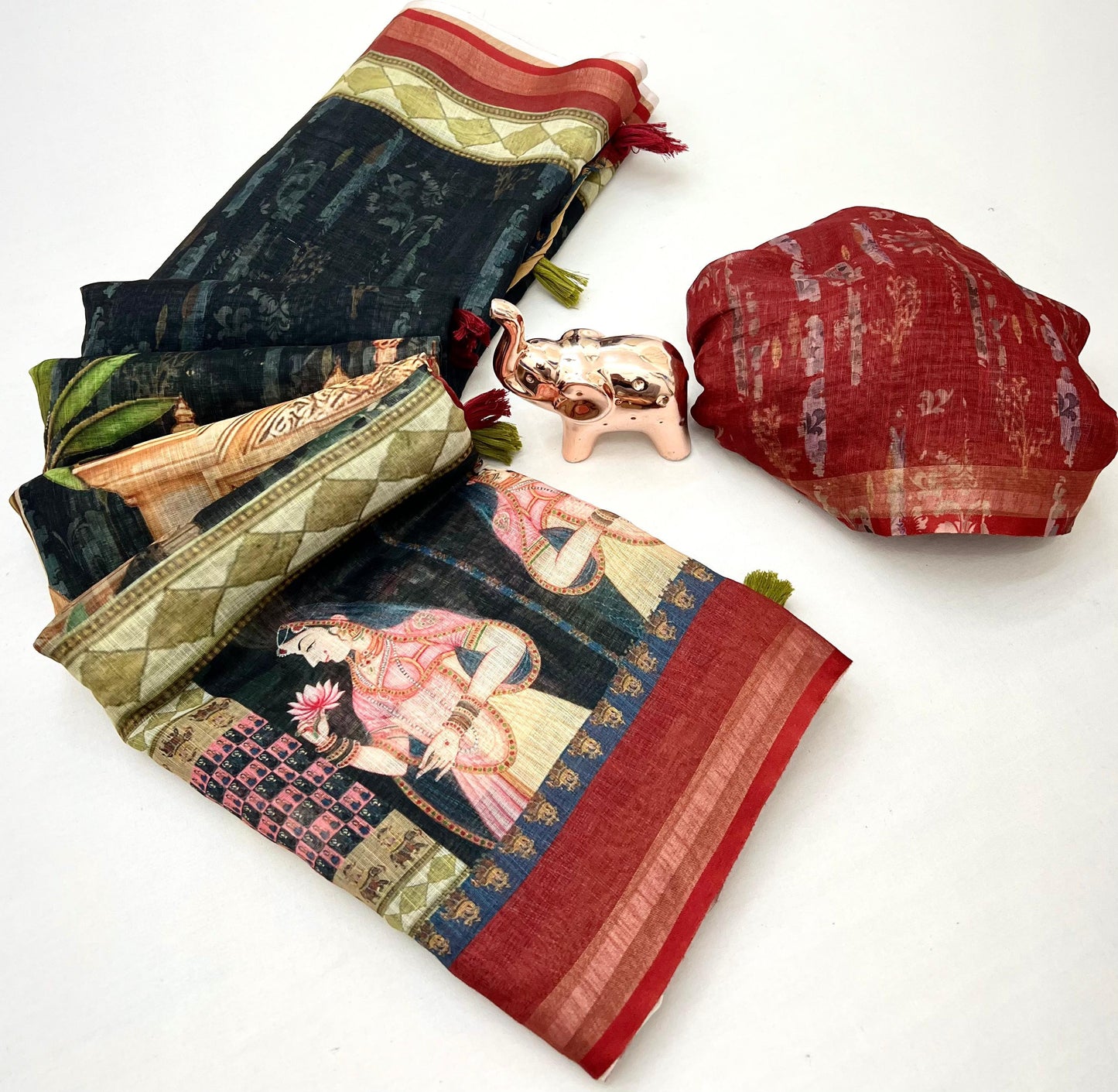 Kalamkari Linen Saree for Women | Soft Lightweight Linen with All-Over Batik Print | Digital Kalamkari Blouse & Rich Pallu with Tassels | Premium Traditional Saree