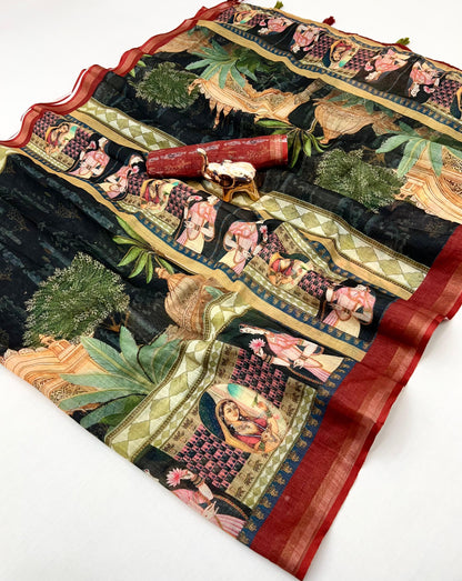 Kalamkari Linen Saree for Women | Soft Lightweight Linen with All-Over Batik Print | Digital Kalamkari Blouse & Rich Pallu with Tassels | Premium Traditional Saree