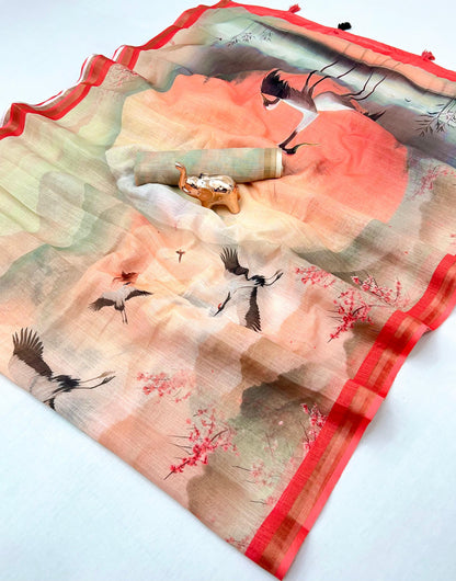 Kalamkari Linen Saree for Women | Soft Lightweight Linen with All-Over Batik Print | Digital Kalamkari Blouse & Rich Pallu with Tassels | Premium Traditional Saree