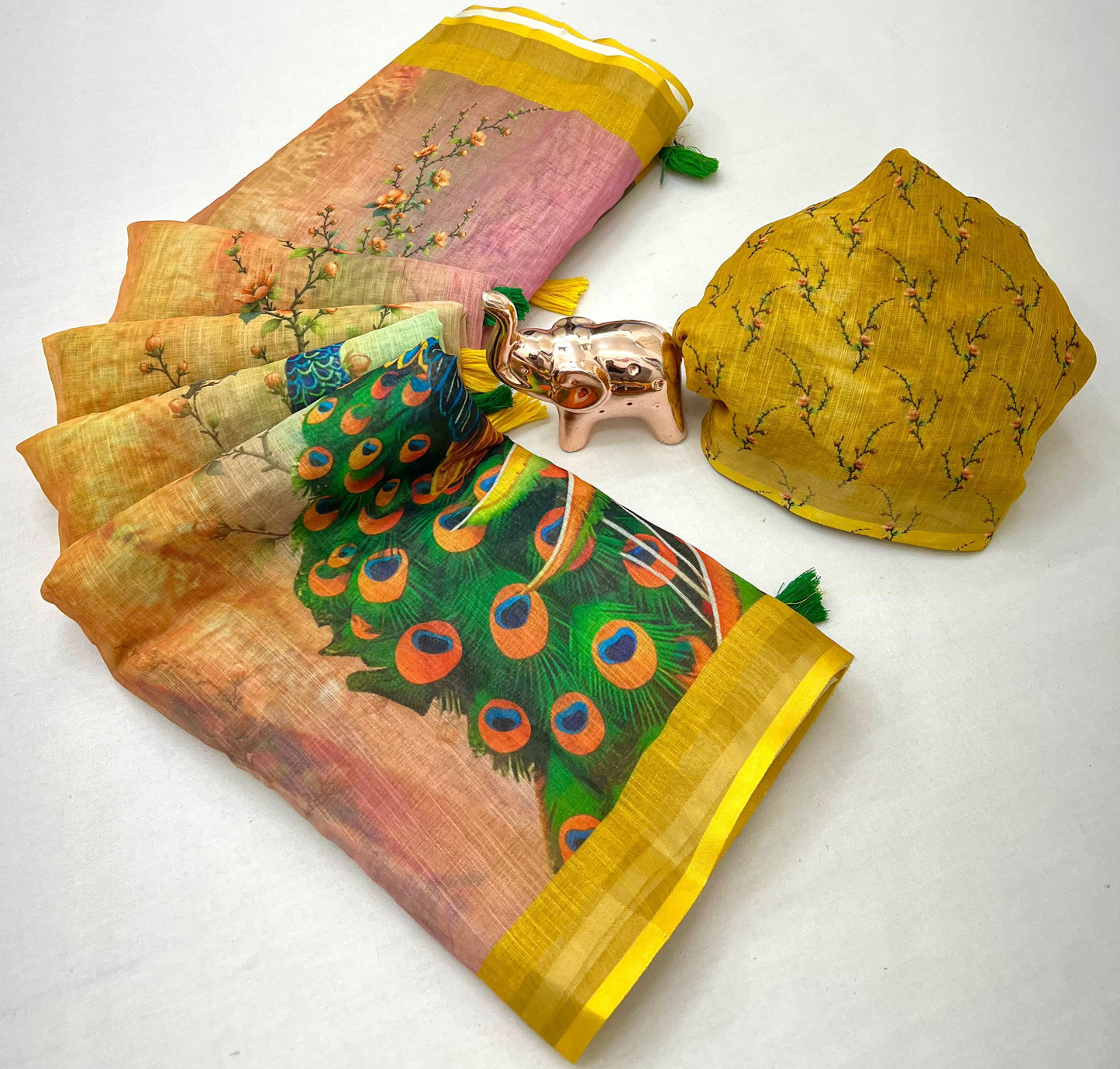 Kalamkari Linen Saree for Women | Soft Lightweight Linen with All-Over Batik Print | Digital Kalamkari Blouse & Rich Pallu with Tassels | Premium Traditional Saree