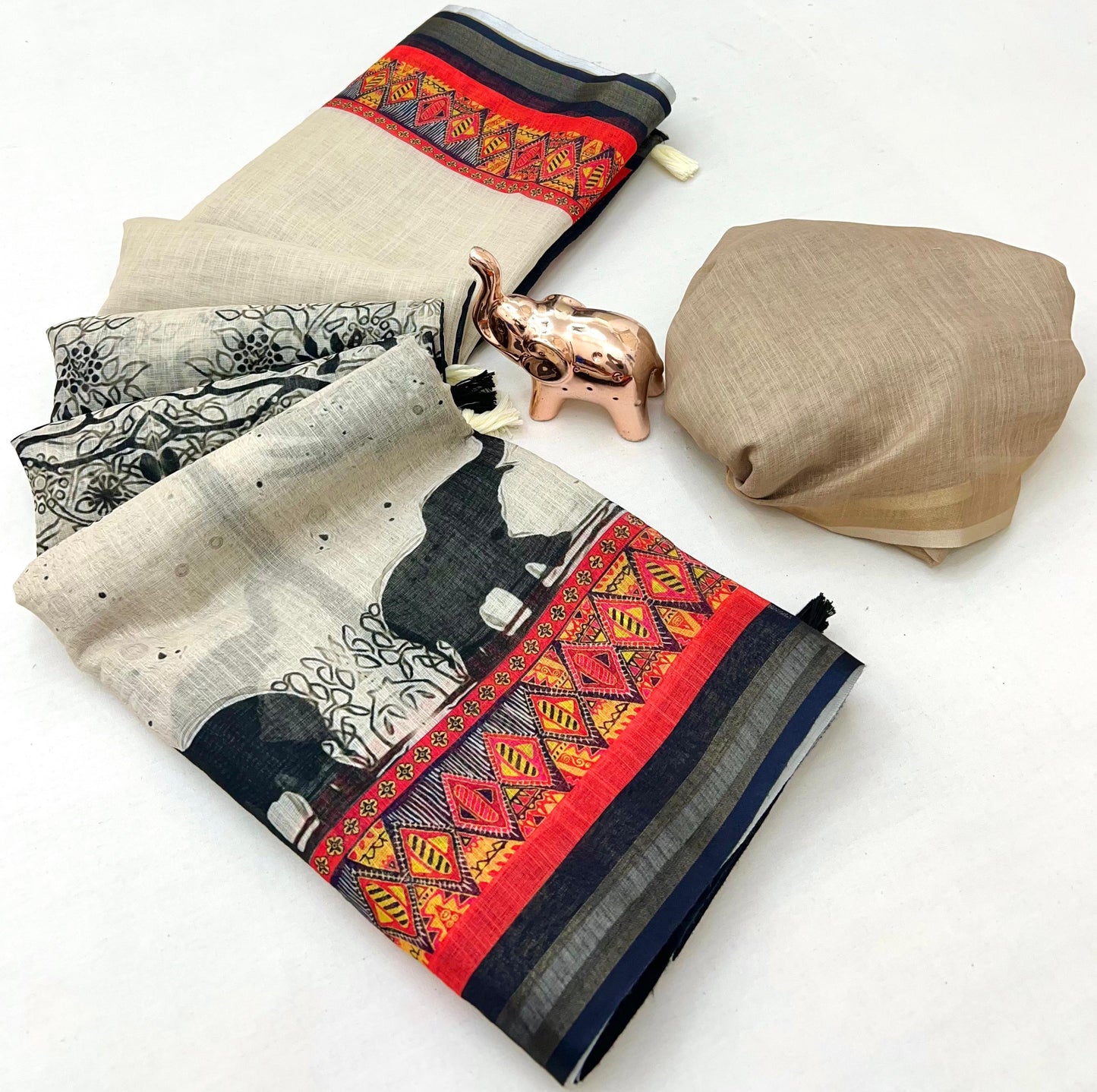 Kalamkari Linen Saree for Women | Soft Lightweight Linen with All-Over Batik Print | Digital Kalamkari Blouse & Rich Pallu with Tassels | Premium Traditional Saree