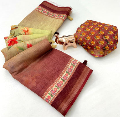 Kalamkari Linen Saree for Women | Soft Lightweight Linen with All-Over Batik Print | Digital Kalamkari Blouse & Rich Pallu with Tassels | Premium Traditional Saree