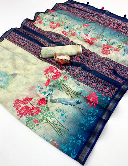 Kalamkari Linen Saree for Women | Soft Lightweight Linen with All-Over Batik Print | Digital Kalamkari Blouse & Rich Pallu with Tassels | Premium Traditional Saree