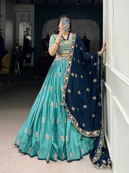 Wedding Collection 2025 | Premium Slab Silk Lehenga Choli Set with Sequins & Thread Embroidery | Chiffon Dupatta | Stitched Lehenga with Canvas & Can Can | Bridesmaid & Wedding Wear