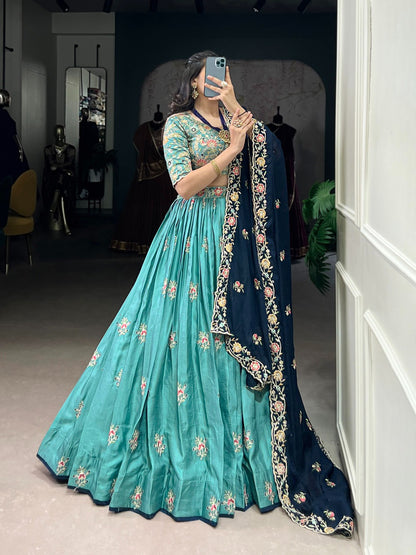 Wedding Collection 2025 | Premium Slab Silk Lehenga Choli Set with Sequins & Thread Embroidery | Chiffon Dupatta | Stitched Lehenga with Canvas & Can Can | Bridesmaid & Wedding Wear