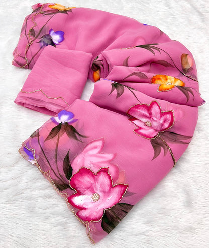 Pure Handwork Chiffon Saree – Elegant Lightweight Designer Collection