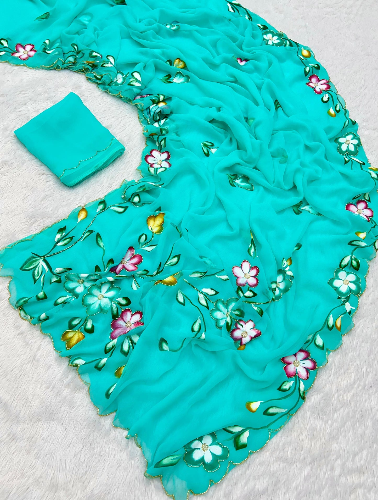 Pure Handwork Chiffon Saree – Elegant Lightweight Designer Collection