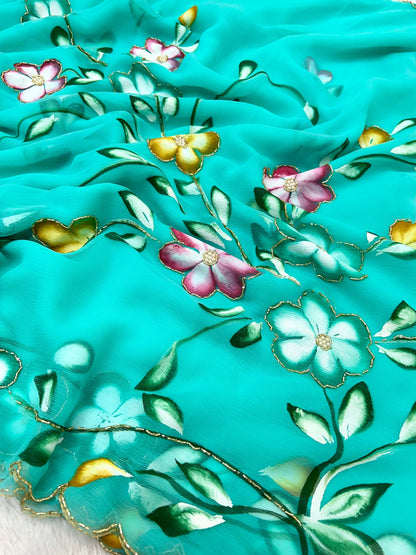 Pure Handwork Chiffon Saree – Elegant Lightweight Designer Collection