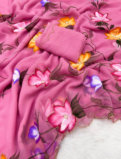 Pure Handwork Chiffon Saree – Elegant Lightweight Designer Collection