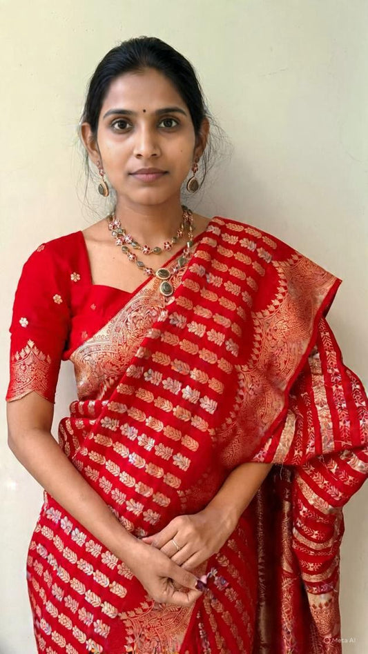 Pure Soft Russian Silk Saree – Elegant Zari Weaving with Designer Pallu & Tassels