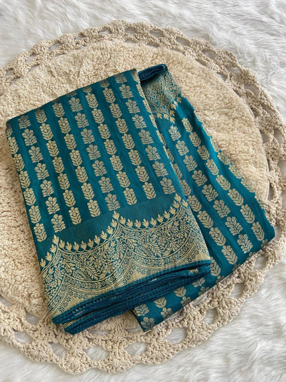 Pure Soft Russian Silk Saree – Elegant Zari Weaving with Designer Pallu & Tassels